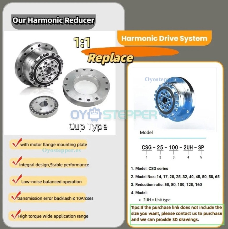 Caja de Engranajes Arm&oacute;nica CSF Relaci&oacute;n 50:1-120:1 para Motor Paso a Paso/Servo